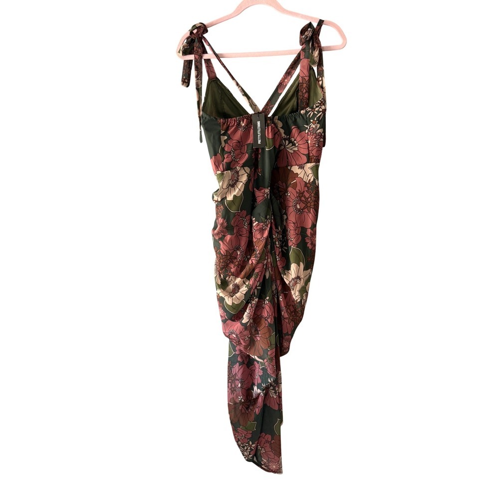 PrettyLittleThing Floral Draped Midi Dress Sage Rose Size 12 Boho NWT - Picture 7 of 10